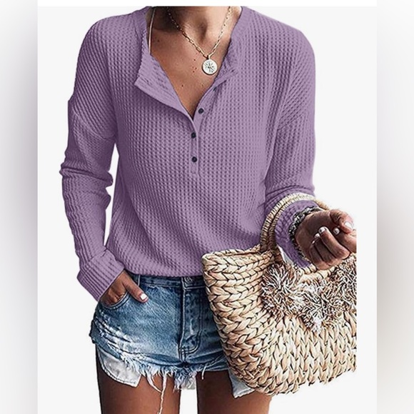 🍀3 FOR $15🍀 | Waffle Knit | Tunic | Button Up | V Neck | Henley Shirt | 2XL - Picture 1 of 9